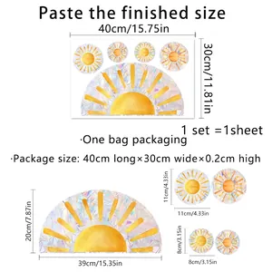 Rainbow sun prism window clings set with size specifications for home glass decor