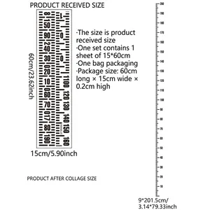 Minimalist black height measurement wall sticker for kids rooms showing scale and dimensions