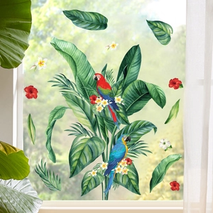 Tropical Parrot Palm Leaves Wall Sticker PVC Waterproof Self-Adhesive Decal For Living Room Bedroom Home Decoration