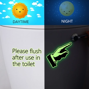 Luminous toilet stickers with 'Please flush' English slogan and green glow in the dark