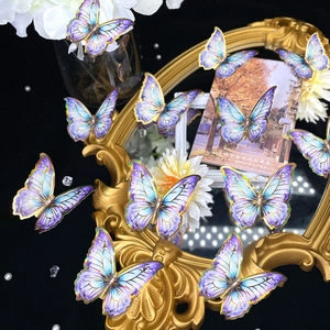 Pegatinas de pared mariposa 3D láser con degradado azul púrpura y bordes dorados