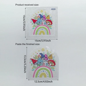 Guide des tailles pour stickers muraux champignons et arc-en-ciel de 15x15cm
