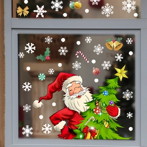 Christmas Window Stickers Santa Claus Tree Snowflake PVC Double Sided Static Clings For Glass Window Door Party Decor