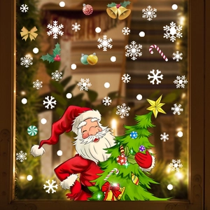 Double-sided Christmas window stickers featuring Santa Claus, snowflakes, and festive bells