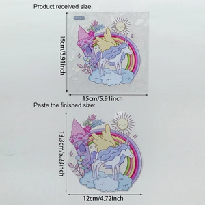 Stickers licorne arc-en-ciel pour fenêtre effet prisme avec détails des tailles