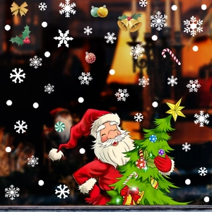 Christmas window decals with Santa Claus and snowflakes for double-sided glass decoration