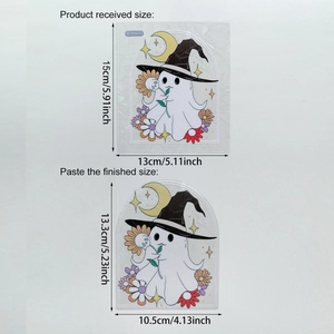 Tableau des tailles détaillé pour autocollant de fenêtre fantôme Halloween effet arc-en-ciel