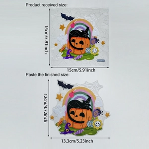 Comparaison de taille pour autocollants d'Halloween montrant les dimensions finales