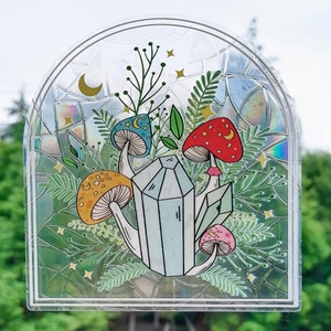 Autocollant fenêtre cristal champignon arc-en-ciel avec effet vitrail sur verre