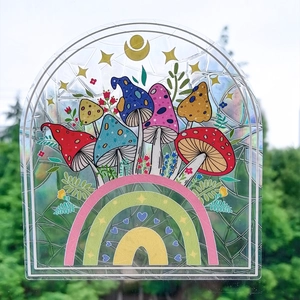 Film de fenêtre arc-en-ciel avec design forêt de champignons et effet de prisme