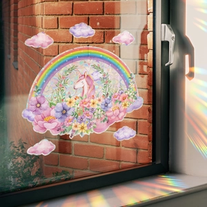 Adesivi per finestre unicorno arcobaleno con effetto prisma per riflessi di luce