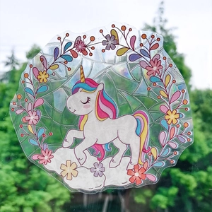 Film statique décoratif pour fenêtre licorne arc-en-ciel style vitrail coloré