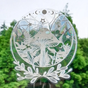 Sticker de fenêtre holographique champignon et phases de lune avec effets arc-en-ciel