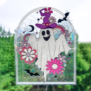 Film de fenêtre statique Halloween avec fantôme cartoon et effet arc-en-ciel