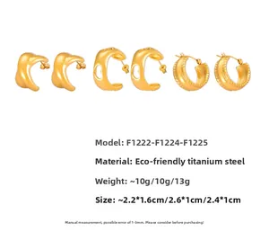 Détails de boucles d'oreilles en acier titane plaqué or torsadées et en cœur
