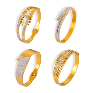 Brazaletes bohemios de acero de titanio chapado en oro con diamantes geométricos