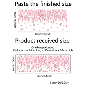 Guide des tailles stickers muraux fleurs de cerisier roses et papillons de 90x40cm