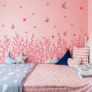 Stickers muraux fleurs de cerisier roses et papillons pour déco chambre cocooning
