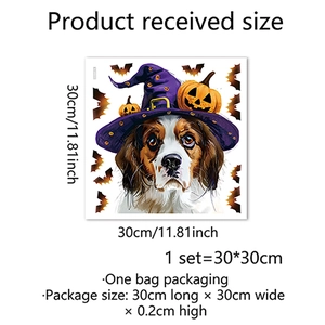 30x30cm Halloween wall sticker featuring a dog in a purple wizard hat with bats