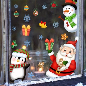 Christmas Window Stickers Santa Claus Snowman Penguin Snowflake Stars PVC Static Clings For Holiday Glass Decor Cartoon Style Home Decor