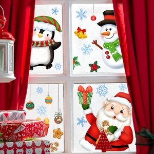 Christmas window stickers set with Santa, snowman and penguins for holiday home decoration