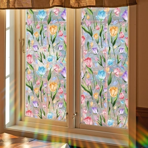 Rainbow tulip static window film for privacy and colorful decorative home glass aesthetics