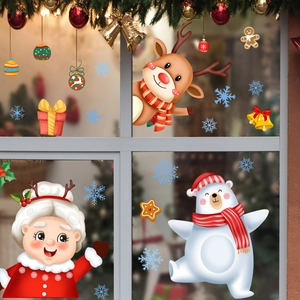 Christmas window stickers set with Santa, reindeer and snowman for festive home decoration