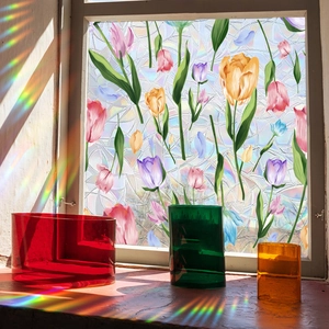 Tulip Flower Window Film Static Cling Privacy Glass Sticker Rainbow Suncatcher Decorative PVC Decal For Home Bedroom