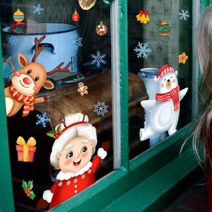 Christmas Window Clings Santa Claus Snowman Reindeer Snowflake Static Stickers PVC Holiday Decoration Glass Surface Cartoon Style