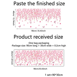 Stickers muraux fleurs de cerisier roses et papillons, dimensions 40x90cm et 30x90cm