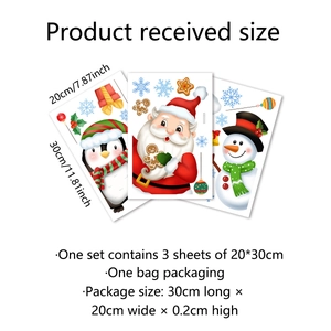 Christmas window stickers set with Santa, penguin, and snowman motifs in 20x30cm size