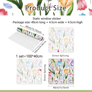 Tulip flower static window sticker with sun-catcher rainbow effect 100x40cm size