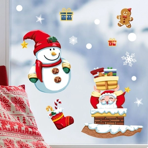 Christmas static window stickers featuring Santa, snowman and snowflakes on glass