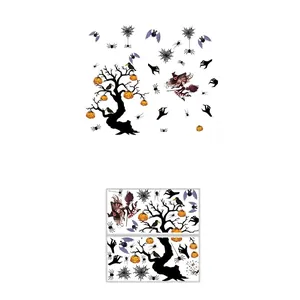 Halloween wall sticker set with dead tree, pumpkins and bats, 90x75cm size specifications