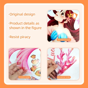 Detailed view of waterproof cartoon mermaid wall stickers for bathroom and nursery décor