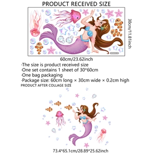 Cartoon mermaid and sea creatures wall sticker set for kids room bathroom decoration