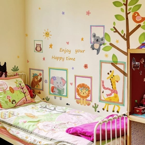 Cartoon animal wall stickers featuring giraffe and elephant for nursery room wall decor