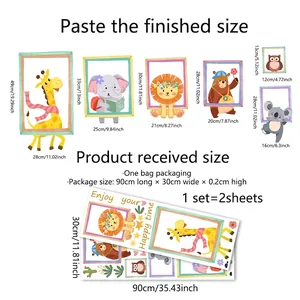Cartoon animals wall stickers set with giraffe and koala size chart for kids room decor