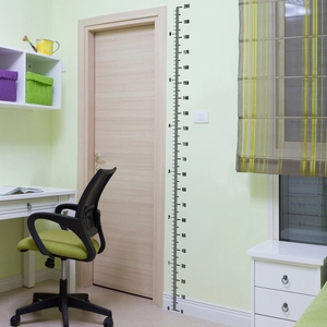 Detail of dual scale height chart showing CM and feet measurements on a home wall