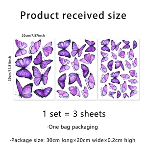 Lot de 3 stickers muraux papillon violet mesurant 20x30cm chacun pour déco intérieure