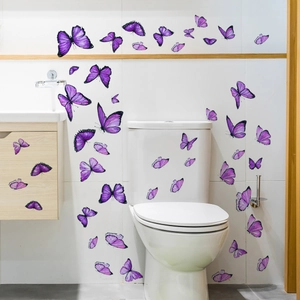 Stickers muraux papillons violets modernes pour carreaux et meubles de salle de bain