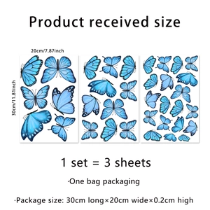 Spécifications de taille pour l'ensemble de stickers muraux papillon bleu décor