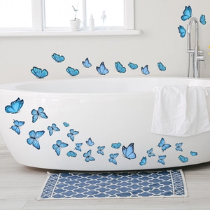 Lot de stickers muraux papillons bleus pour décoration de salle de bain et carrelage