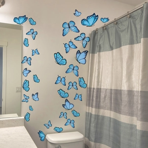 Stickers muraux papillons bleus avec effet 3D pour la décoration de salle de bain