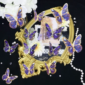 Detail of 3D purple butterfly wall stickers with golden hollow lace and metallic edges