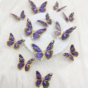 Set of 12 blue and purple 3D butterfly wall stickers with gold foil hollow details