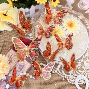 Detailed 3D red and gold butterfly wall stickers with intricate golden edges for home decor