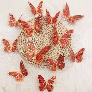 Set of 12 red and gold 3D butterfly wall stickers for wedding and party decorations
