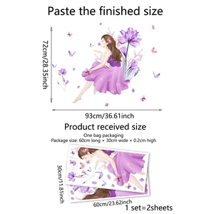 Gentle girl wall decal with purple flowers and butterflies for bedroom wall decor