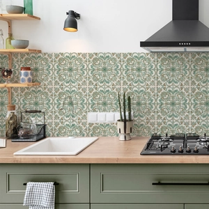 Vintage Morandi green floral tile stickers for kitchen backsplash decoration
